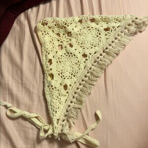 Crochet Lace Triangle Scarf with Fringe